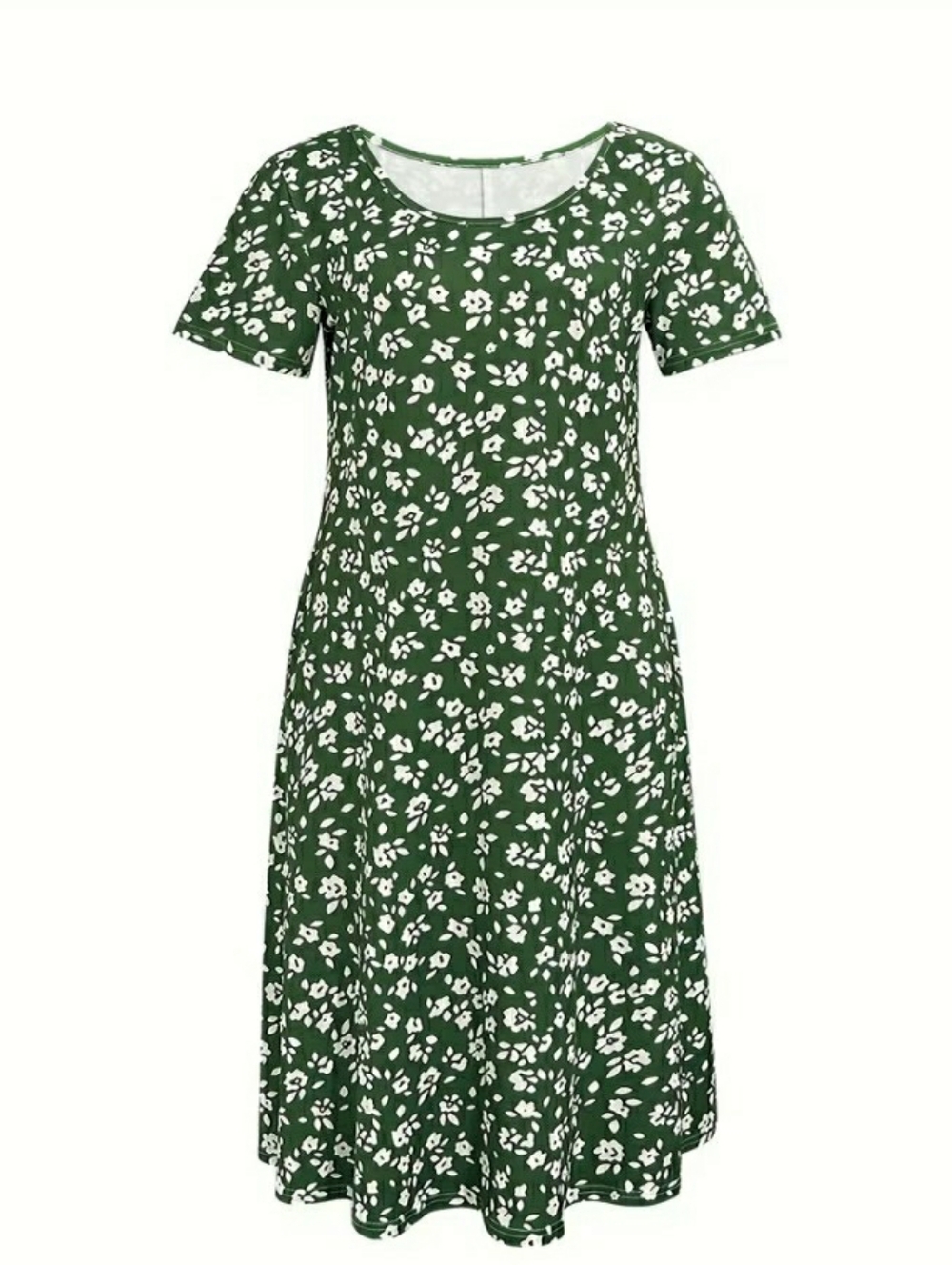 Women's Green & White Floral-print, Knee-length Dress, NWT, M, L, XL
